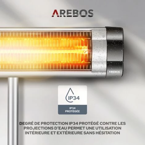 AREBOS Radiateur Infrarouge | Chauffage Radiant Terrasse | Protection IP34 |réglable En Hauteur | Tube Carbone | Murale | 2500W | Inclination 90°| Pied Télescopique | Intérieur Et Extérieur | Argenté - Argent 5 AREBOS Radiateur Infrarouge | Chauffage Radiant Terrasse | Protection IP34 |réglable En Hauteur | Tube Carbone | Murale | 2500W | Inclination 90°| Pied Télescopique | Intérieur Et Extérieur | Argenté - Argent – Image 3