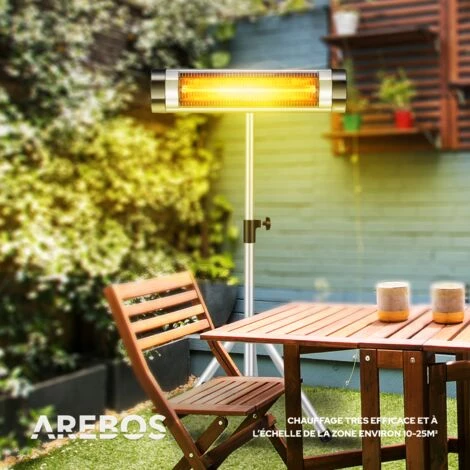 AREBOS Radiateur Infrarouge | Chauffage Radiant Terrasse | Protection IP34 |réglable En Hauteur | Tube Carbone | Murale | 2500W | Inclination 90°| Pied Télescopique | Intérieur Et Extérieur | Argenté - Argent 6 AREBOS Radiateur Infrarouge | Chauffage Radiant Terrasse | Protection IP34 |réglable En Hauteur | Tube Carbone | Murale | 2500W | Inclination 90°| Pied Télescopique | Intérieur Et Extérieur | Argenté - Argent – Image 4