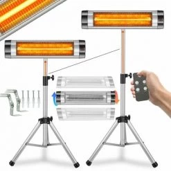 AREBOS Chauffage Radiant Infrarouge | Radiateur électrique | 2500 W | Télécommande | Support Transversal | Réglable En Hauteur | Protection IP34 | 3 Niveaux | Fixation Murale | Intérieur Et Extérieur - Argent