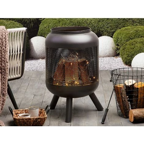 BELIANI Braséro En Acier Noir - Noir 4 BELIANI Braséro En Acier Noir - Noir – Image 2