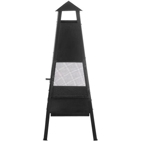BELIANI Cheminée De Jardin En Acier Noir - Noir 3 BELIANI Cheminée De Jardin En Acier Noir - Noir