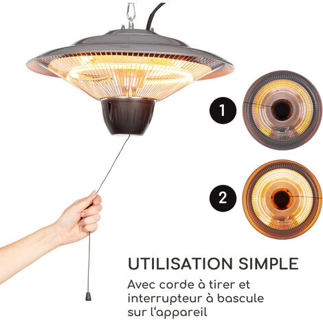 Blumfeldt Tête Chauffante Radiateur De Plafond Infrarouge Tube Chauffant Halogène 2 Niveaux 750/1500 W 7 Blumfeldt Tête Chauffante Radiateur De Plafond Infrarouge Tube Chauffant Halogène 2 Niveaux 750/1500 W – Image 5