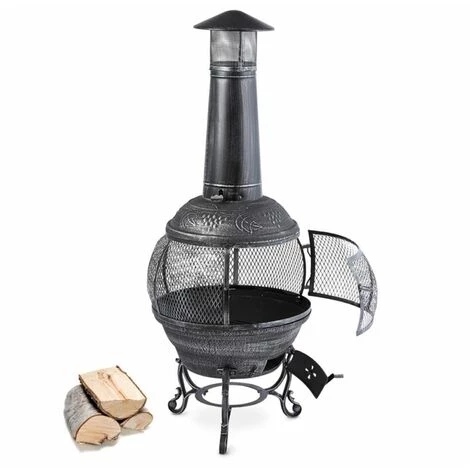 Blumfeldt Flavius Poêle En Fonte/acier Pour Terrasse 140 Cm Style Antique Argenté 3 Blumfeldt Flavius Poêle En Fonte/acier Pour Terrasse 140 Cm Style Antique Argenté