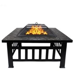 TODECO Foyer De Chauffage 3 En 1, BBQ Brasero, 81 X 81 X 45 Cm, Noir, Matériau: Acier - Noir