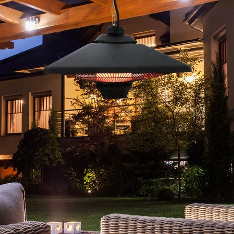 HOMCOM Outsunny Chauffage Radiant Suspendu 43L X 43l X 25H Cm 2 Tubes 1000/2000 W Extérieur Intérieur Télécommande éclairage LED Intégré Noir - Noir 4 HOMCOM Outsunny Chauffage Radiant Suspendu 43L X 43l X 25H Cm 2 Tubes 1000/2000 W Extérieur Intérieur Télécommande éclairage LED Intégré Noir - Noir – Image 2