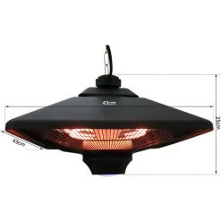 HOMCOM Outsunny Chauffage Radiant Suspendu 43L X 43l X 25H Cm 2 Tubes 1000/2000 W Extérieur Intérieur Télécommande éclairage LED Intégré Noir - Noir 9 HOMCOM Outsunny Chauffage Radiant Suspendu 43L X 43l X 25H Cm 2 Tubes 1000/2000 W Extérieur Intérieur Télécommande éclairage LED Intégré Noir - Noir -Chauffage d'extérieur Soldes 15731048 3