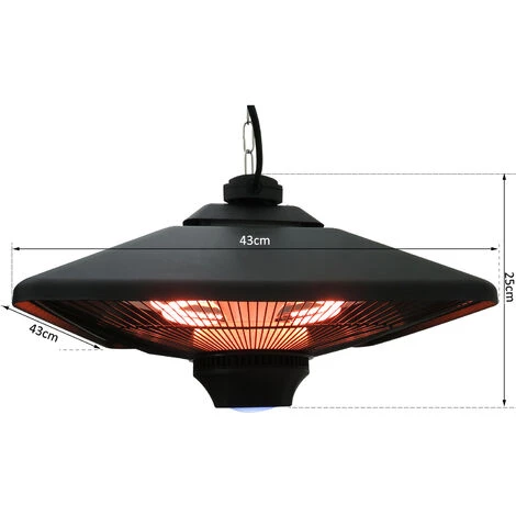 HOMCOM Outsunny Chauffage Radiant Suspendu 43L X 43l X 25H Cm 2 Tubes 1000/2000 W Extérieur Intérieur Télécommande éclairage LED Intégré Noir - Noir 5 HOMCOM Outsunny Chauffage Radiant Suspendu 43L X 43l X 25H Cm 2 Tubes 1000/2000 W Extérieur Intérieur Télécommande éclairage LED Intégré Noir - Noir – Image 3