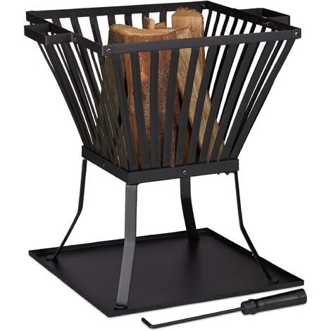 Relaxdays Panier à Feu XL Avec Tisonnier, Brasero De Jardin Et Terrasse Avec Emplacement Bûches, 56x56,5x45 Cm, Noir 3 Relaxdays Panier à Feu XL Avec Tisonnier, Brasero De Jardin Et Terrasse Avec Emplacement Bûches, 56x56,5x45 Cm, Noir