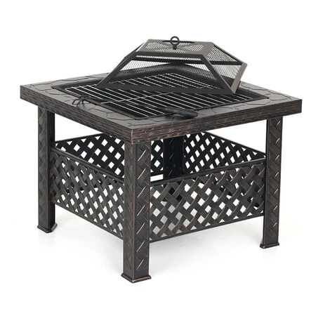 IKAYAA Brasero De Jardin En Metal, Avec Couvercle De Foyer Et Poker + Barbecue Grill 4 IKAYAA Brasero De Jardin En Metal, Avec Couvercle De Foyer Et Poker + Barbecue Grill – Image 2