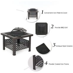 IKAYAA Brasero De Jardin En Metal, Avec Couvercle De Foyer Et Poker + Barbecue Grill 9 IKAYAA Brasero De Jardin En Metal, Avec Couvercle De Foyer Et Poker + Barbecue Grill -Chauffage d'extérieur Soldes 16809775 3