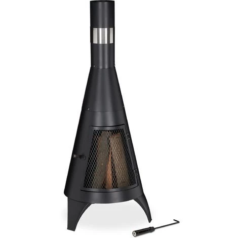 Relaxdays Cheminée De Jardin Avec Porte De Protection, Brasero Pour Le Bois, Poêle De Jardin, HxD: 120x45cm, Acier, Noir 3 Relaxdays Cheminée De Jardin Avec Porte De Protection, Brasero Pour Le Bois, Poêle De Jardin, HxD: 120x45cm, Acier, Noir