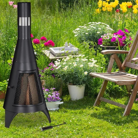 Relaxdays Cheminée De Jardin Avec Porte De Protection, Brasero Pour Le Bois, Poêle De Jardin, HxD: 120x45cm, Acier, Noir 5 Relaxdays Cheminée De Jardin Avec Porte De Protection, Brasero Pour Le Bois, Poêle De Jardin, HxD: 120x45cm, Acier, Noir – Image 3