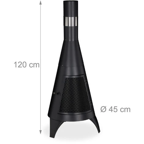 Relaxdays Cheminée De Jardin Avec Porte De Protection, Brasero Pour Le Bois, Poêle De Jardin, HxD: 120x45cm, Acier, Noir 6 Relaxdays Cheminée De Jardin Avec Porte De Protection, Brasero Pour Le Bois, Poêle De Jardin, HxD: 120x45cm, Acier, Noir – Image 4