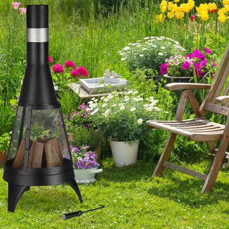 Relaxdays Cheminée De Terrasse, Foyer Ouvert, Brasero, Feu De Camp Décoratif, Tisonnier, Ø 45 Cm, Acier, Noir 6 Relaxdays Cheminée De Terrasse, Foyer Ouvert, Brasero, Feu De Camp Décoratif, Tisonnier, Ø 45 Cm, Acier, Noir – Image 4