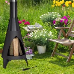 Relaxdays Cheminée De Jardin Avec Porte De Protection, Brasero Décoratif, Pour Le Bois, H X D: 120 X 45cm, Acier, Noir 9 Relaxdays Cheminée De Jardin Avec Porte De Protection, Brasero Décoratif, Pour Le Bois, H X D: 120 X 45cm, Acier, Noir -Chauffage d'extérieur Soldes 16906050 3