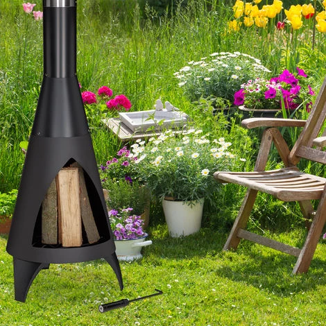 Relaxdays Cheminée De Jardin Avec Porte De Protection, Brasero Décoratif, Pour Le Bois, H X D: 120 X 45cm, Acier, Noir 5 Relaxdays Cheminée De Jardin Avec Porte De Protection, Brasero Décoratif, Pour Le Bois, H X D: 120 X 45cm, Acier, Noir – Image 3