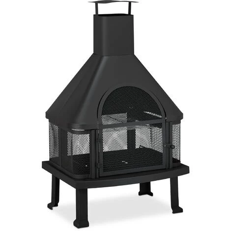Relaxdays Cheminée De Terrasse Avec Grill, Protection Contre étincelle, Tisonnier, Massif, Acier, 110 X 63 X 51 Cm, Noir 4 Relaxdays Cheminée De Terrasse Avec Grill, Protection Contre étincelle, Tisonnier, Massif, Acier, 110 X 63 X 51 Cm, Noir – Image 2