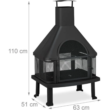 Relaxdays Cheminée De Terrasse Avec Grill, Protection Contre étincelle, Tisonnier, Massif, Acier, 110 X 63 X 51 Cm, Noir 7 Relaxdays Cheminée De Terrasse Avec Grill, Protection Contre étincelle, Tisonnier, Massif, Acier, 110 X 63 X 51 Cm, Noir – Image 5