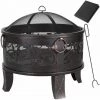 GARDEBRUK Brasero De Jardin Acier Rond Ø 67cm Noir-bronze 4 Anneaux De Transport Barbecue Jardin été Feu Bois Extérieur Vacances Camping Foyer