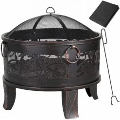 GARDEBRUK Brasero De Jardin Acier Rond Ø 67cm Noir-bronze 4 Anneaux De Transport Barbecue Jardin été Feu Bois Extérieur Vacances Camping Foyer