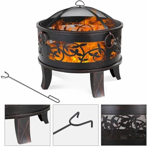 GARDEBRUK Brasero De Jardin Acier Rond Ø 67cm Noir-bronze 4 Anneaux De Transport Barbecue Jardin été Feu Bois Extérieur Vacances Camping Foyer 6 GARDEBRUK Brasero De Jardin Acier Rond Ø 67cm Noir-bronze 4 Anneaux De Transport Barbecue Jardin été Feu Bois Extérieur Vacances Camping Foyer – Image 4