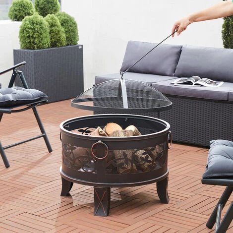 GARDEBRUK Brasero De Jardin Acier Rond Ø 67cm Noir-bronze 4 Anneaux De Transport Barbecue Jardin été Feu Bois Extérieur Vacances Camping Foyer 7 GARDEBRUK Brasero De Jardin Acier Rond Ø 67cm Noir-bronze 4 Anneaux De Transport Barbecue Jardin été Feu Bois Extérieur Vacances Camping Foyer – Image 5