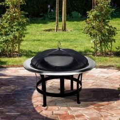GARDEBRUK Brasero En Acier Inoxydable Rond Jardin Extérieur Avec Grille Ø 75cm Foyer Ø 75 Cm