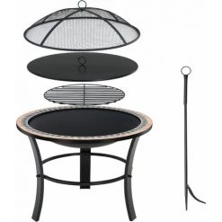 GARDEBRUK Brasero Rond Sevilla Ø 76 Cm Acier Laqué Pierres Mosaïque Couvercle Jardin -Chauffage d'extérieur Soldes 18842093 4