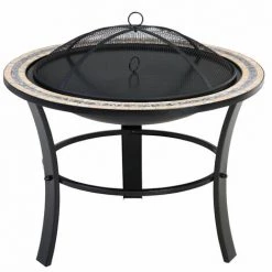 GARDEBRUK Brasero Rond Fuego Ø 76 Cm Acier Laqué Pierres Mosaïque Couvercle Jardin
