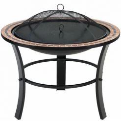 GARDEBRUK Brasero Rond Fuoco Ø 76 Cm Acier Laqué Pierres Mosaïque Couvercle Jardin
