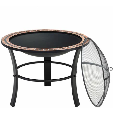 GARDEBRUK Brasero Rond Fuoco Ø 76 Cm Acier Laqué Pierres Mosaïque Couvercle Jardin 5 GARDEBRUK Brasero Rond Fuoco Ø 76 Cm Acier Laqué Pierres Mosaïque Couvercle Jardin – Image 3