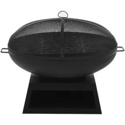 BELIANI Braséro De Jardin En Acier Noir Avec Grille Barbecue - Noir