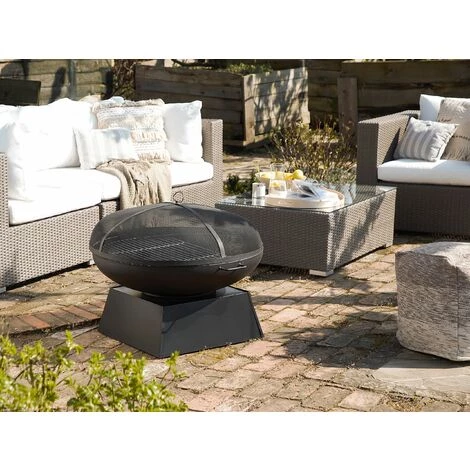 BELIANI Braséro De Jardin En Acier Noir Avec Grille Barbecue - Noir 4 BELIANI Braséro De Jardin En Acier Noir Avec Grille Barbecue - Noir – Image 2