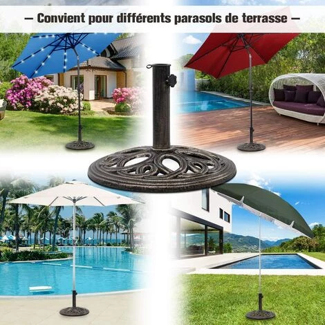 COSTWAY Base De Parasol Support De Parasol En Fonte Solide Pour Colonne De Parapluie 38mm/48mm Intérieure Et Extérieure 6 COSTWAY Base De Parasol Support De Parasol En Fonte Solide Pour Colonne De Parapluie 38mm/48mm Intérieure Et Extérieure – Image 4