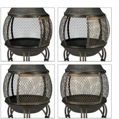 Relaxdays Brasero Mexicain, Tisonnier, Gril En Bois, Pare-étincelles, Jardin, Terrasse, Antique, Brasero, H 89 Cm, Doré -Chauffage d'extérieur Soldes 19169181 2