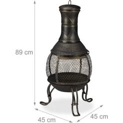 Relaxdays Brasero Mexicain, Tisonnier, Gril En Bois, Pare-étincelles, Jardin, Terrasse, Antique, Brasero, H 89 Cm, Doré -Chauffage d'extérieur Soldes 19169181 4