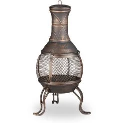 Relaxdays Brasero Mexicain, Tisonnier, Gril En Bois, Pare-étincelles, Jardin, Terrasse, Cheminée Antique, H 89cm, Bronze -Chauffage d'extérieur Soldes 20382130 2