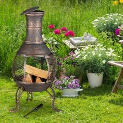 Relaxdays Brasero Mexicain, Tisonnier, Gril En Bois, Pare-étincelles, Jardin, Terrasse, Cheminée Antique, H 89cm, Bronze -Chauffage d'extérieur Soldes 20382130 5
