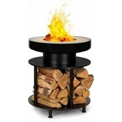 Blumfeldt Wood Stock 2-in-1 Braséro Ø56cm & Grill Barbecue Acier Noir