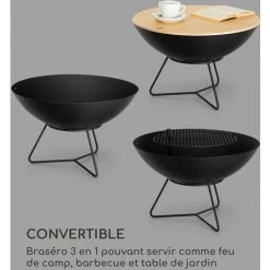 Blumfeldt Orbit Braséro 3-en-1 Acier Ø 60 Cm | Gril 40 Cm | Table | Noir -Chauffage d'extérieur Soldes 22845462 3