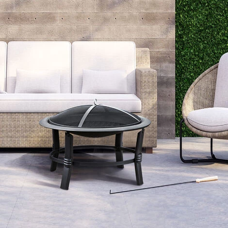 Braséro De Jardin à Bois Chauffage Extérieur Acier Foyer Rond 67 Cm Couvercle De Protection Tisonnier Noir Teamson Home CU297 - Noir 4 Braséro De Jardin à Bois Chauffage Extérieur Acier Foyer Rond 67 Cm Couvercle De Protection Tisonnier Noir Teamson Home CU297 - Noir – Image 2