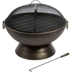 Braséro De Jardin à Bois Chauffage Extérieur Avec Tisonnier Couvercle Grille BBQ Acier Bronzé Teamson Home HR30701AA - Marron 11 Braséro De Jardin à Bois Chauffage Extérieur Avec Tisonnier Couvercle Grille BBQ Acier Bronzé Teamson Home HR30701AA - Marron -Chauffage d'extérieur Soldes 25445123 5