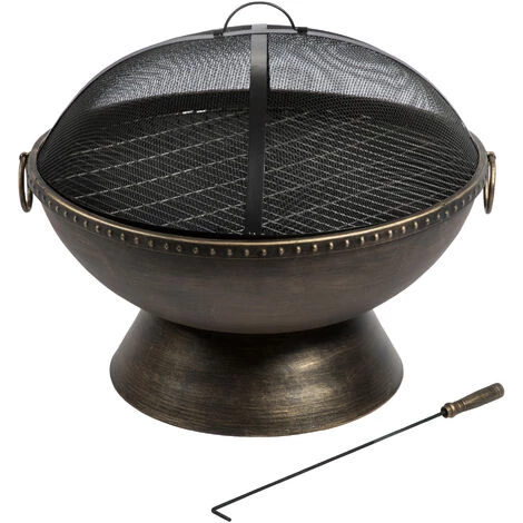 Braséro De Jardin à Bois Chauffage Extérieur Avec Tisonnier Couvercle Grille BBQ Acier Bronzé Teamson Home HR30701AA - Marron 7 Braséro De Jardin à Bois Chauffage Extérieur Avec Tisonnier Couvercle Grille BBQ Acier Bronzé Teamson Home HR30701AA - Marron – Image 5