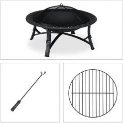 Relaxdays Brasero Avec Protection étincelles, Jardin Et Terrasse, Avec Tisonnier, Foyer Extérieur, HxD 52 X 90 Cm, Noir -Chauffage d'extérieur Soldes 25546094 2