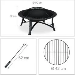 Relaxdays Brasero Avec Protection étincelles, Jardin Et Terrasse, Avec Tisonnier, Foyer Extérieur, HxD 52 X 90 Cm, Noir -Chauffage d'extérieur Soldes 25546094 5