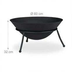 Relaxdays Brasero, En Fonte De Fer, Point De Feu Pour Jardin Avec Tisonnier, Bol De Feu Extérieur, HxD 32 X 60 Cm, Noir -Chauffage d'extérieur Soldes 25546529 5