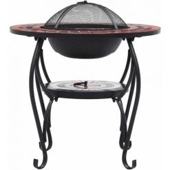 TRUE DEAL Table De Foyer Mosaïque Terre Cuite Et Blanc 68 Cm Céramique -Chauffage d'extérieur Soldes 26368405 4