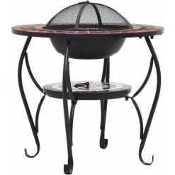 TRUE DEAL Table De Foyer Mosaïque Terre Cuite Et Blanc 68 Cm Céramique -Chauffage d'extérieur Soldes 26368405 5