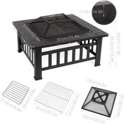 MVPOWER Brasero Pour Jardin Terrasses BBQ Brasero Ménager Barbecue Pour Fête Et Foyer 81 * 81 * 44cm En Acier Noir Poêle Chauffant Brasero Foyer Four Carré (Brasero) -Chauffage d'extérieur Soldes 26727223 2