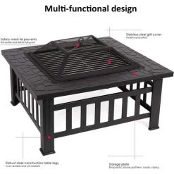 MVPOWER Brasero Pour Jardin Terrasses BBQ Brasero Ménager Barbecue Pour Fête Et Foyer 81 * 81 * 44cm En Acier Noir Poêle Chauffant Brasero Foyer Four Carré (Brasero) -Chauffage d'extérieur Soldes 26727223 4